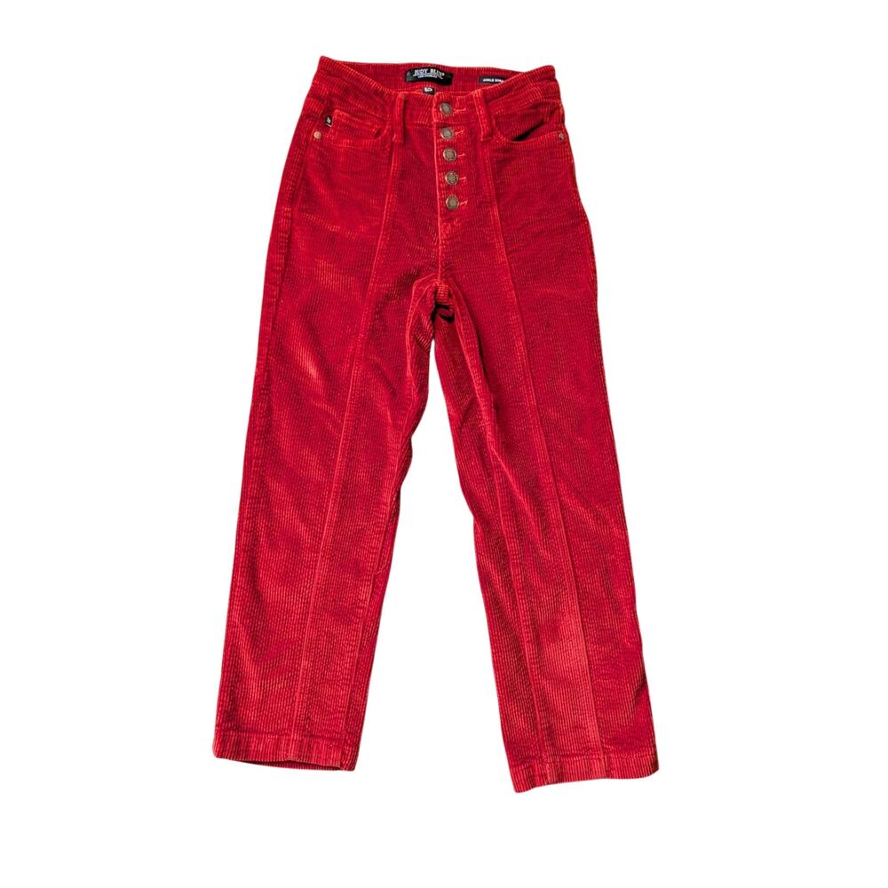 Judy Blue Women's High Rise Ankle Straight Button Fly Red Corduroy Pants Sz 1/25